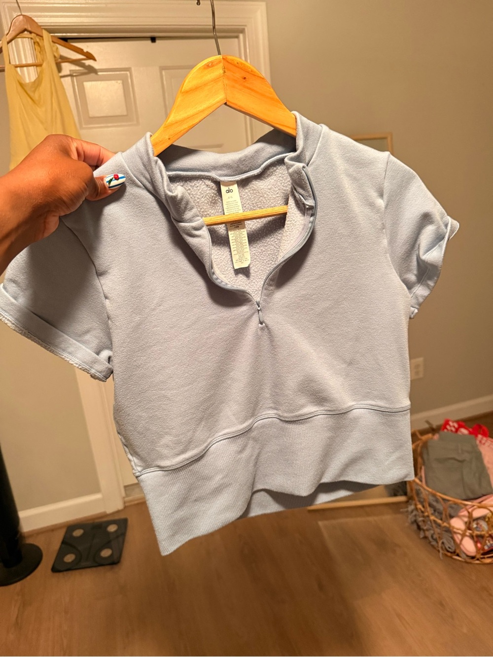Alo Light Blue Short Sleeve Quarter‑Zip Top